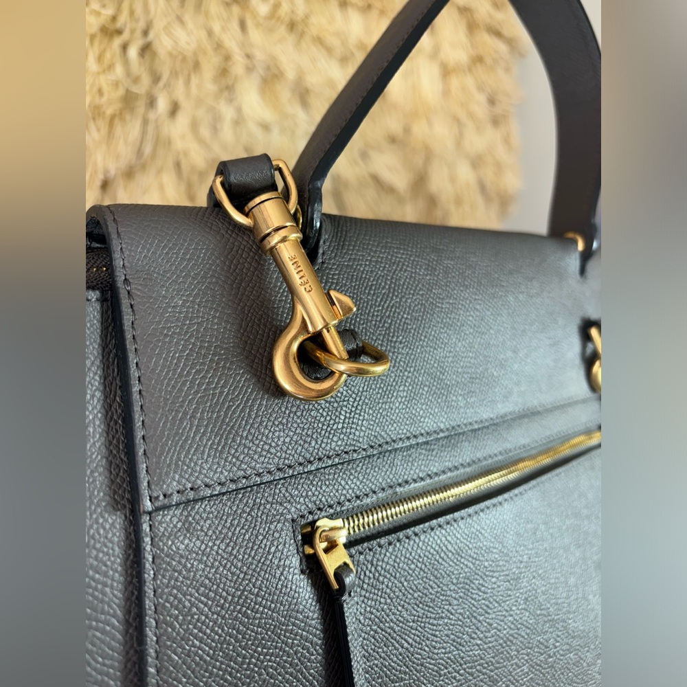 CELINE💎Grained Calfskin Mini Belt Bag LARGE💎Grey Saffiano Gold💎LIKE NEW - Picture 5 of 17